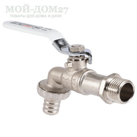 Кран шаровой 1/2" (водоразборный со штуцером и ручкой) | Мой-Дом27 | Подходит для умывальников Акватекс, ВИХРЬ, ЭЛБЭТ<br>
 Тип резьбы (наружная) - 1/2M <br>
 Диаметр трубы - 15 мм <br>
 Условный диаметр DN - 15 мм<br>
	Длина крана - 140 мм